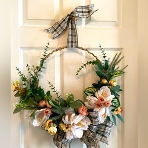 Handmade Modern / Farmhouse Hoop Wreath,Spring Wreath, Floral Hoop Wreath